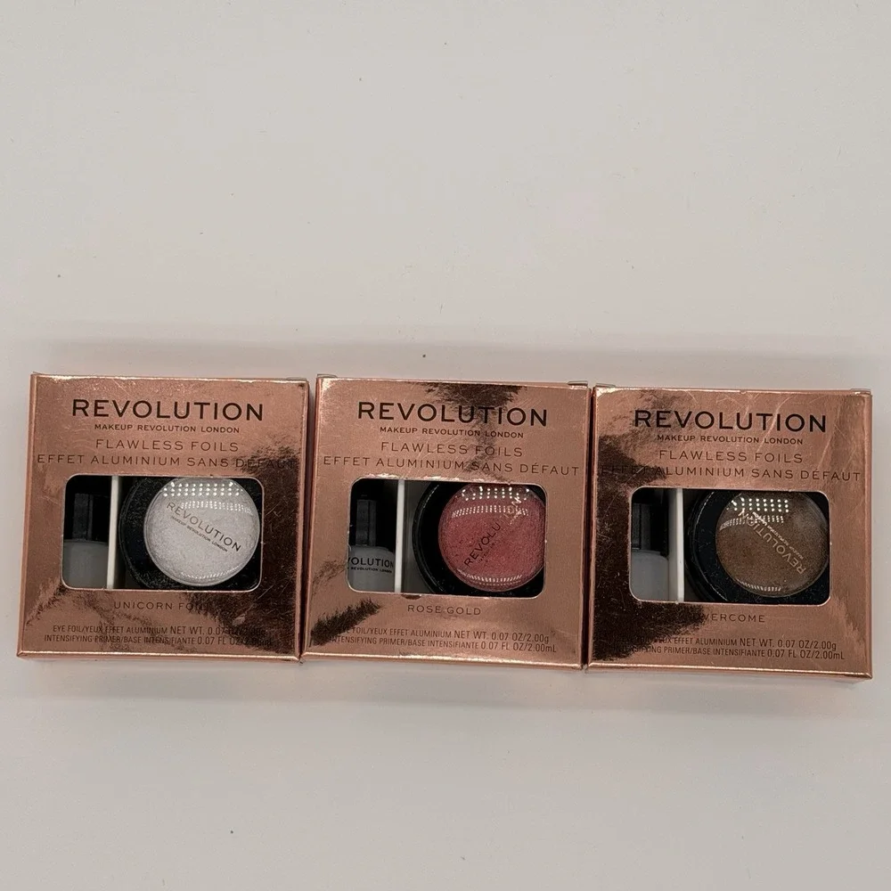 Revolution Makeup Flawless Foils Eye Shadow rose Gold Overcome Unicorn 3 Pack